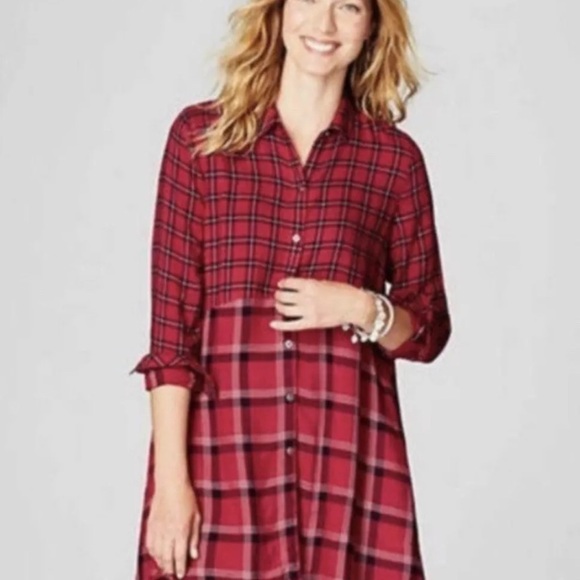 J Jill Tunic Shirt Plaid Button Up With Pockets - Picture 1 of 10